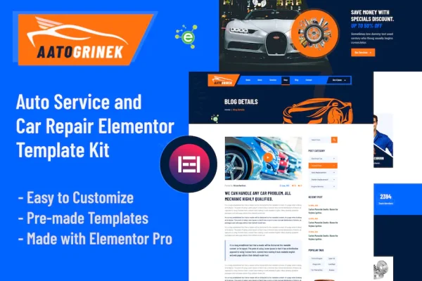 Aatogrinek - Template Kit Elementor para serviços de automóveis e conserto de automóveis