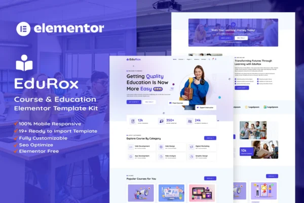 EduRox - Kit de Templates Online Elementor Pro para cursos e educação