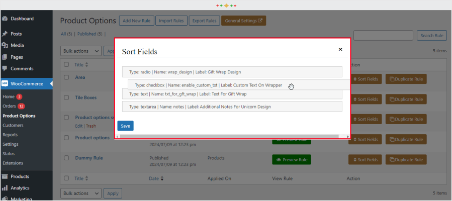 Plugin de opções de produtos extras do WooCommerce
