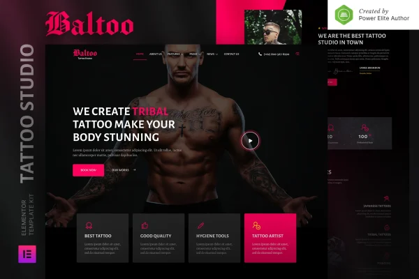 Baltoo — Kit de template Elementor para estúdio de tatuagem e artista