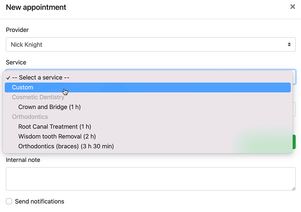 Create appointments with custom service in Bookly Crie compromissos com serviço personalizado no Bookly