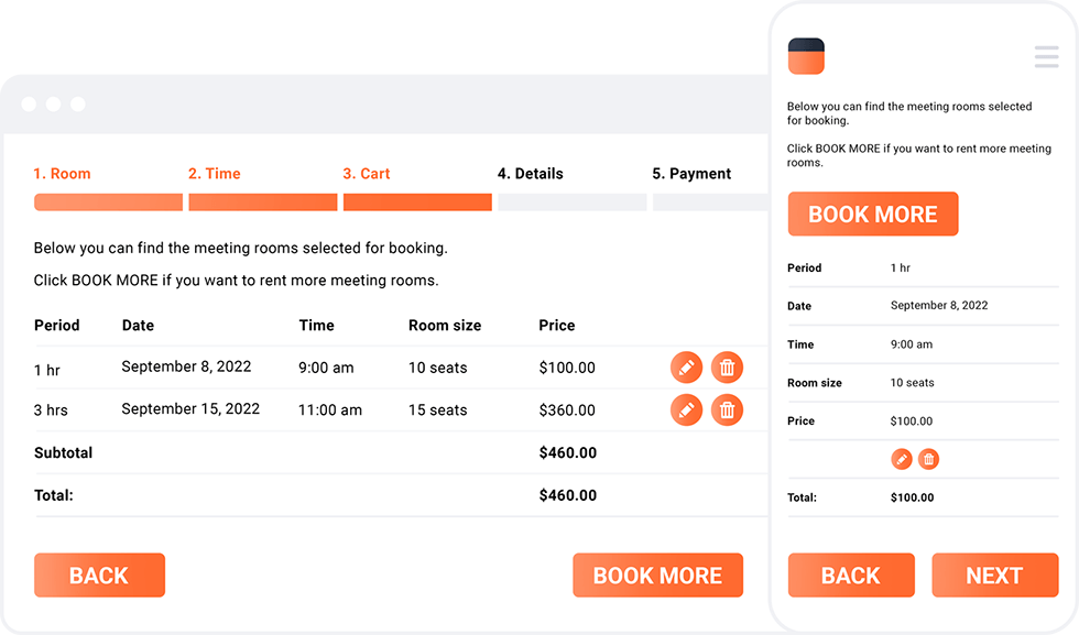 Mobile-friendly booking form Formulário de reserva compatível com dispositivos móveis