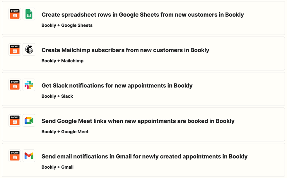 Zapier Integration in Bookly Integração do Zapier no Bookly