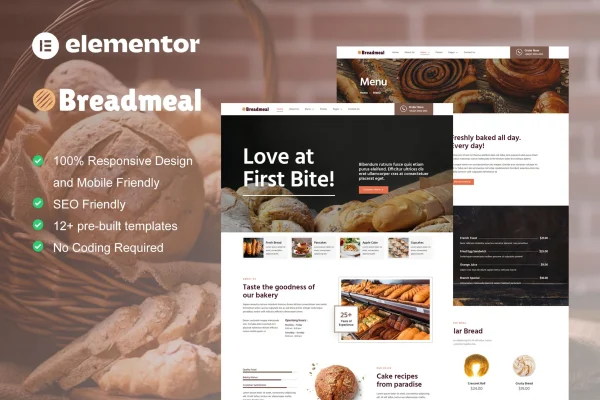 BreadMeal - Template Kit de padaria e bolo Elementor