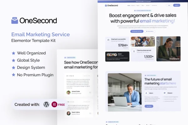 OneSecond — Kit de Templates Elementor para Serviços de Marketing por E-mail