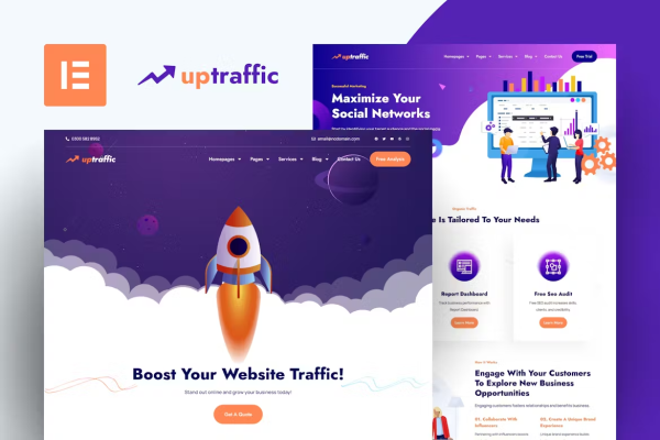 Uptraffic - Kit de Templates Elementor Pro para Agência de Marketing Digital