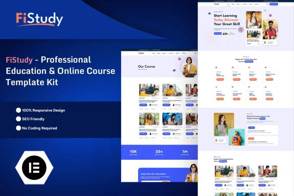 FiStudy - Kit de modelos Elementor Pro para educação profissional e cursos on-line