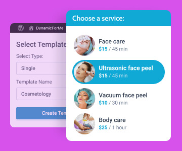 serviços disponíveis no formulário
