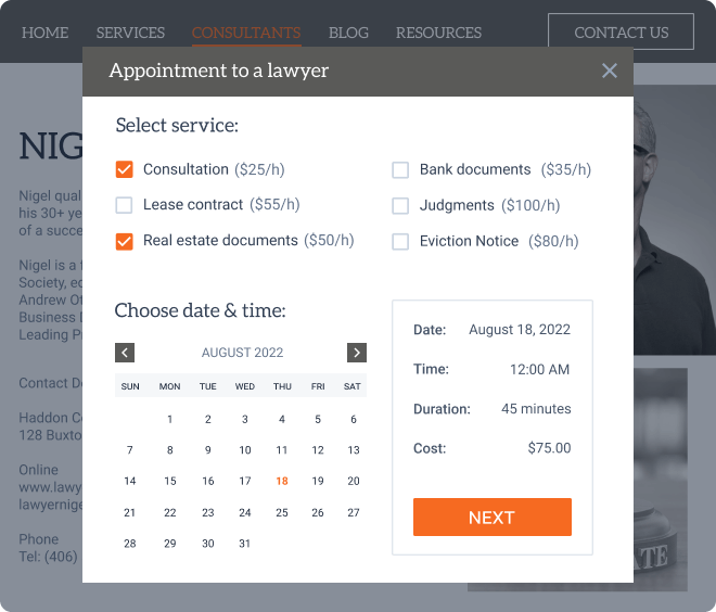 Site de agendamento de aconselhamento jurídico