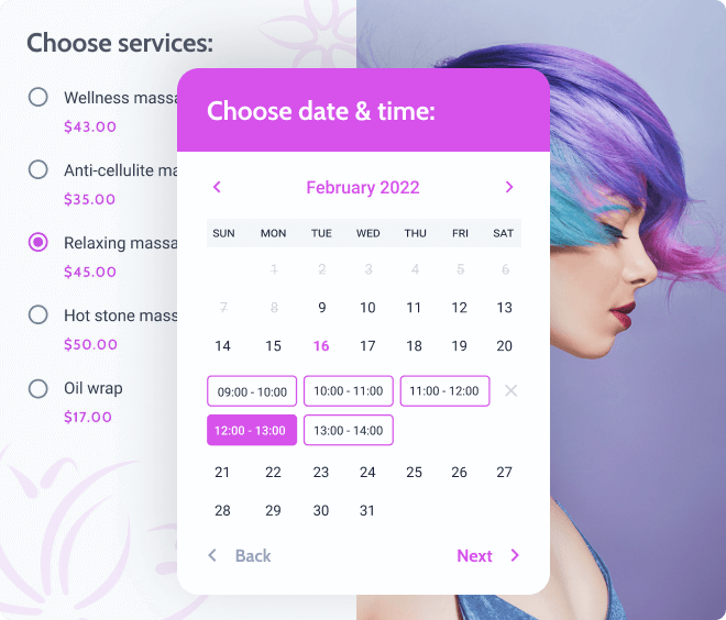 Site de reservas de serviços de beleza
