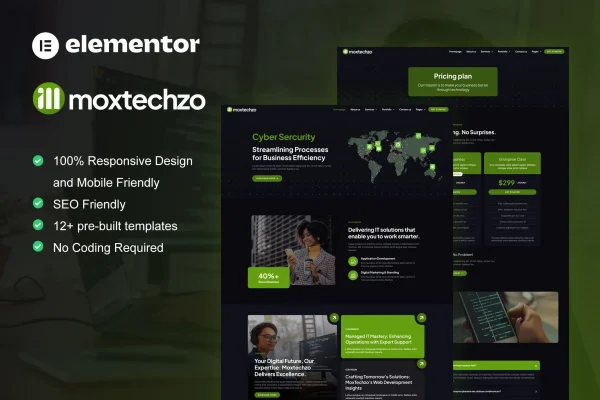 MoxTechZO - Kit de modelos Elementor para empresas de tecnologia e serviços de TI