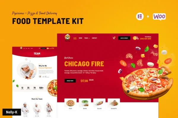Pipirima - Kit de plantillas Elementor para pizza y comida a domicilio