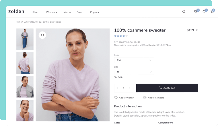 Zolden – Diseño del control deslizante de la galería de productos