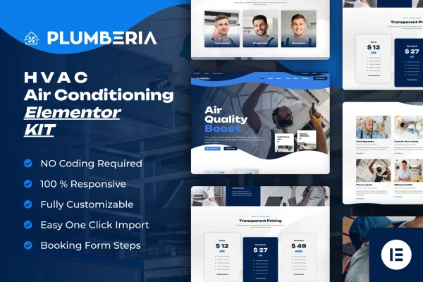 Plumberia - Kit de modelos Elementor Pro para serviços de reparo de ar condicionado e HVAC