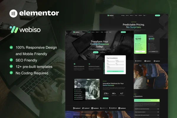 Webiso - Kit de Modelos Elementor para Agência Digital Escura