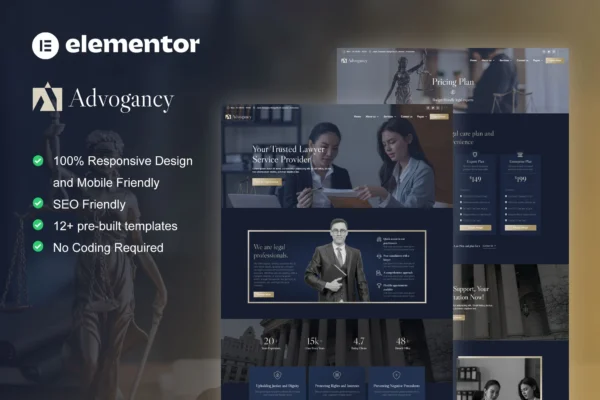 Advogancy - Kit de modelos Elementor Pro para escritório de advocacia para advogados