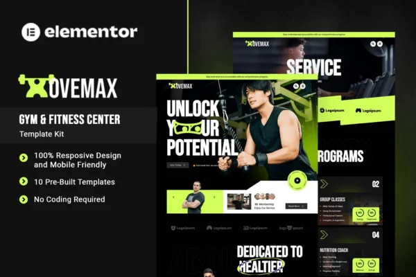 MoveMax - Kit de modelos Elementor para ginásio, academia e centro de fitness