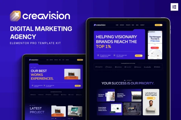 Creavision - Kit de Templates Elementor Pro para Agência de Marketing Digital