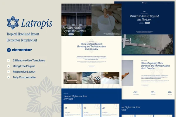 Latropis - Kit de Templates Elementor para Hotéis e Resorts Tropical