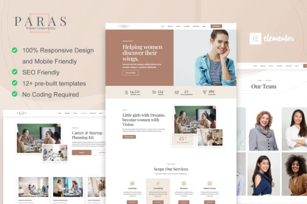 Paras - Kit de Templates Elementor para Coach de Negócios para Mulheres